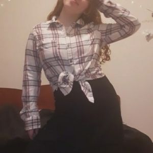 Flannel button down top